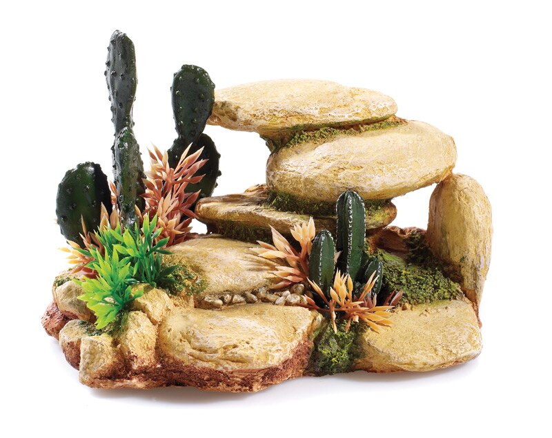 White stone with cactus 6"